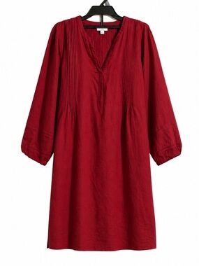 J. Jill Burgundy V-Neck Pintuck Tunic 3/4 Sleeves Pockets Oversized Dress
